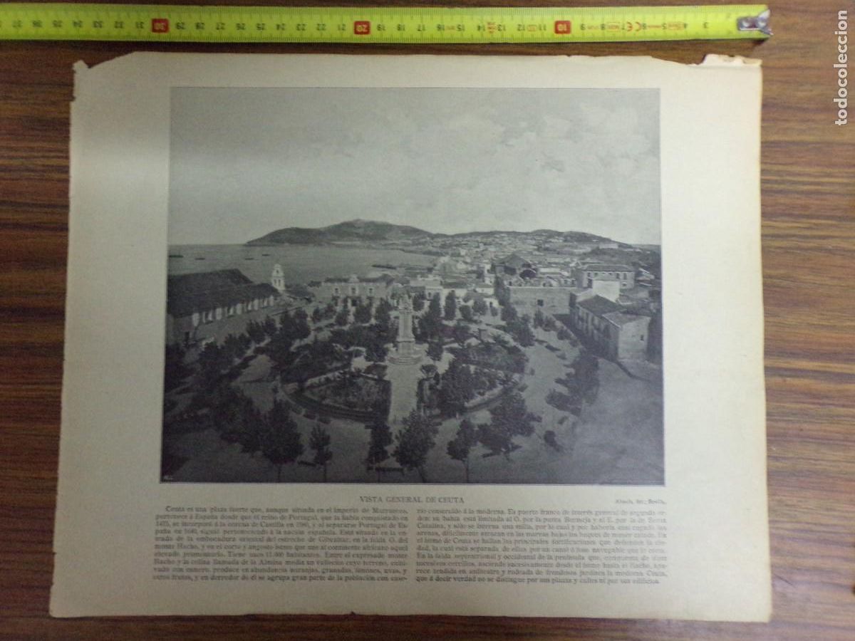 Collezionismo: lamina antigua dos caras. vista general de ceuta/ vista de sallent (huesca)