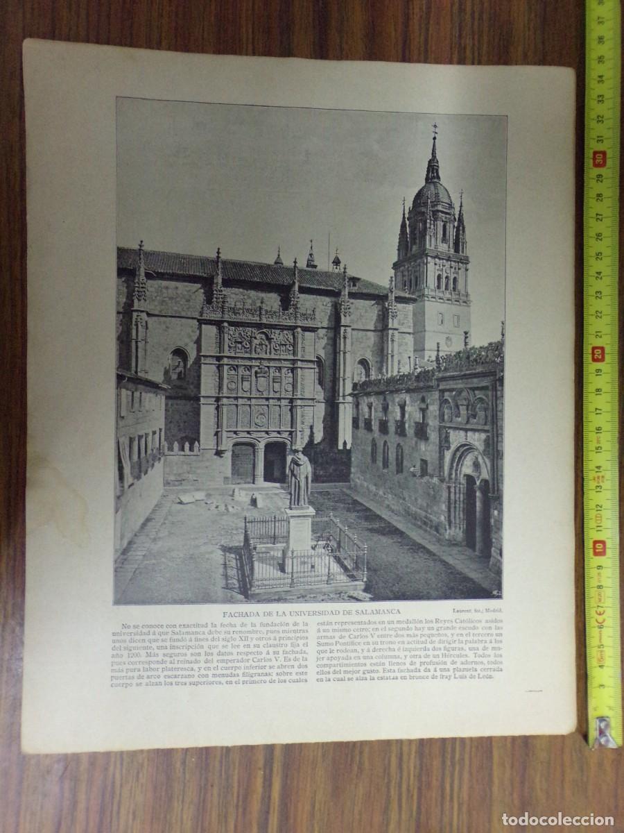 Collezionismo: lamina antigua dos caras. fachada universidad de salamanca/ sepulcros en la capilla real de granada
