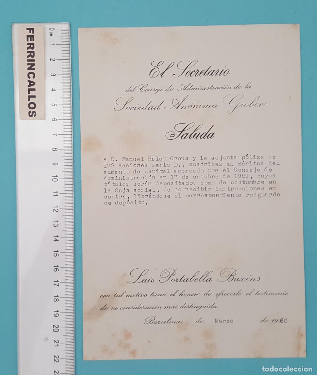 Sammelleidenschaft Papier: SALUDA DE LA SOCIEDAD AN&Oacute;NIMA GROBER, 1960