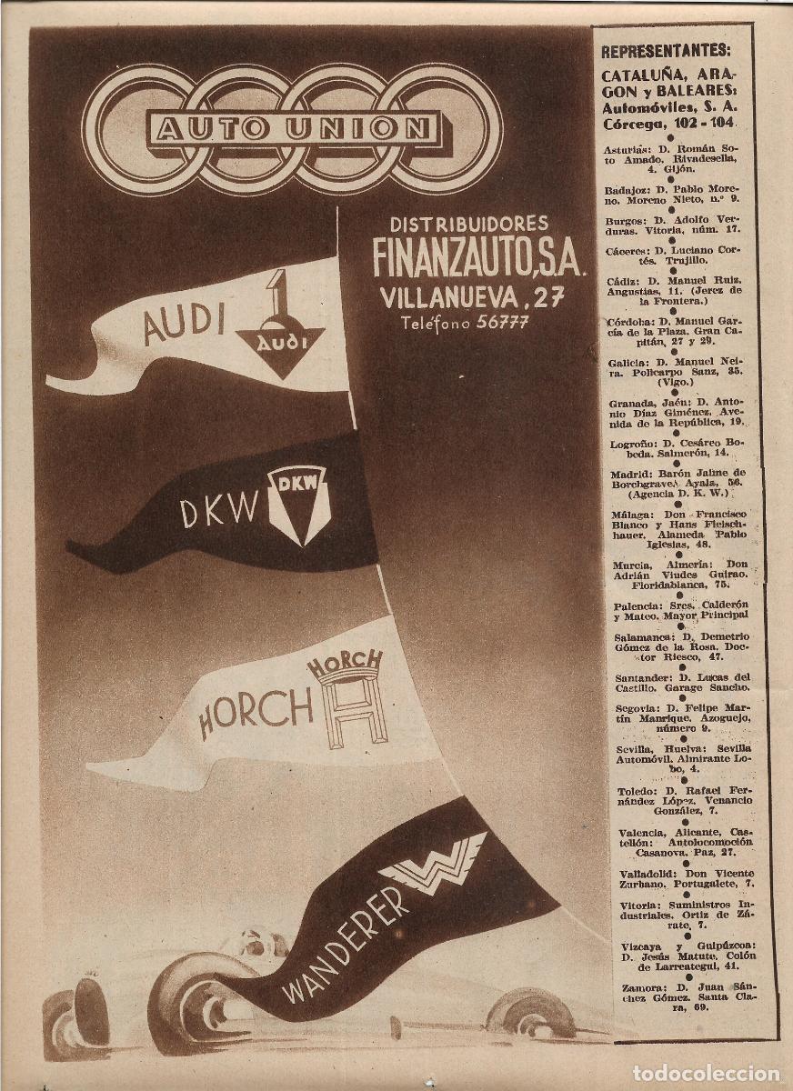 Sammelleidenschaft Papier: A&Ntilde;O 1935 RECORTE PRENSA PUBLICIDAD AUTOUNION FINANZAUTO COCHE AUTOMOVIL AUDI HORCH DKW WANDERER