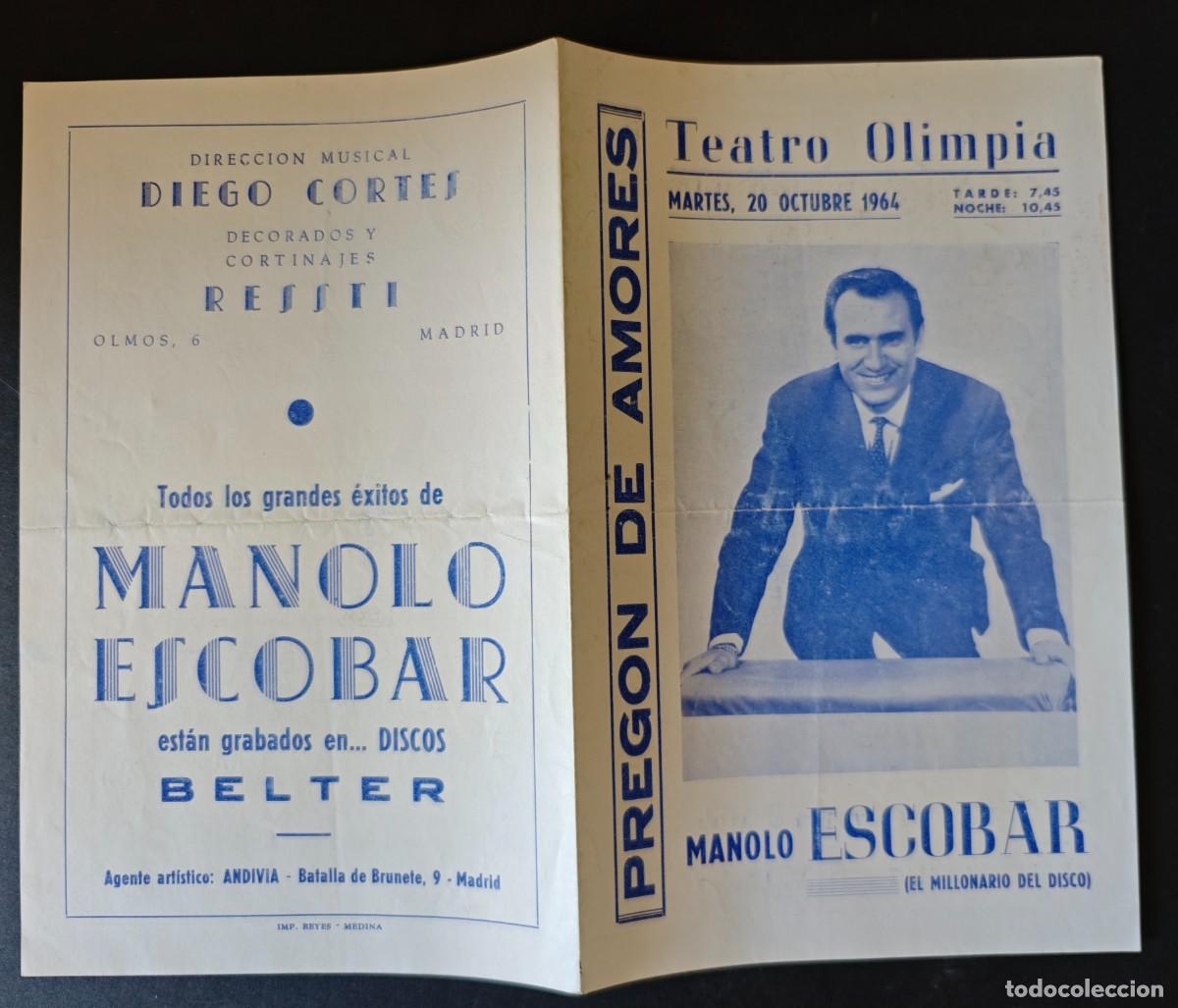 Coleccionismo: TESTRO OLIMPIA - ESPECTACULO MANOLO ESCOBAR - Foto 1