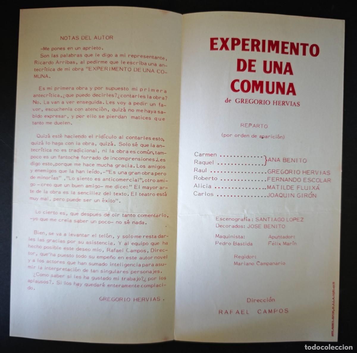 Coleccionismo: PRIGRAMA - TEATRO - EXPERIMENTO DE UNA COMUNA - Foto 2