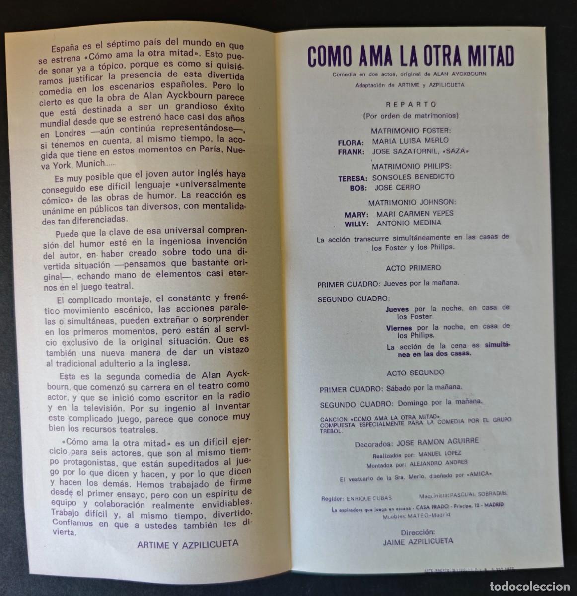 Coleccionismo: PROGRAMA - TEATRO - COMO AMA LA OTRA MITAD - Foto 2