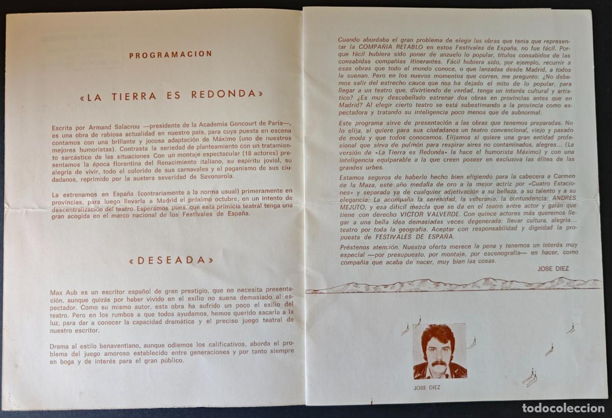 Coleccionismo: PROGRAMA - TEATRO - LA TIERRA ES REDONDA Y DESEADA - Foto 2