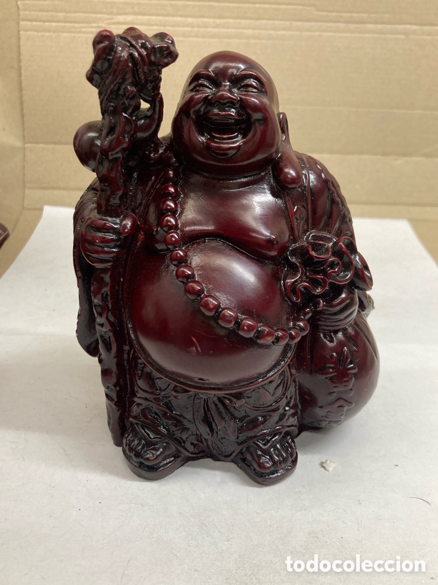 Coleccionismo: Buda sonriente de la suerte, resina brillante roja, prosperidad, paz