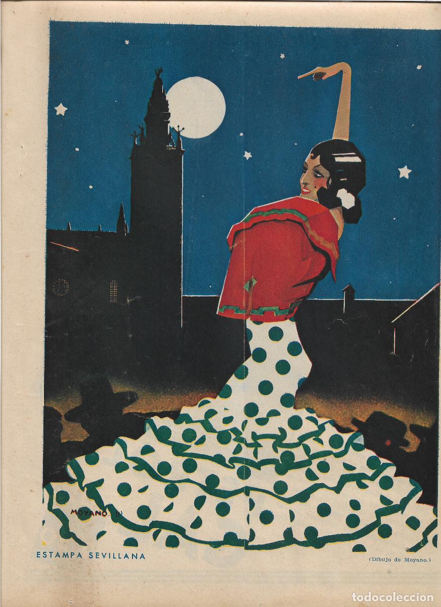 Colecionismo: A&Ntilde;O 1935 RECORTE PRENSA ESTAMPA SEVILLANA MUJER FLAMENCA DIBUJO DE MOYANO