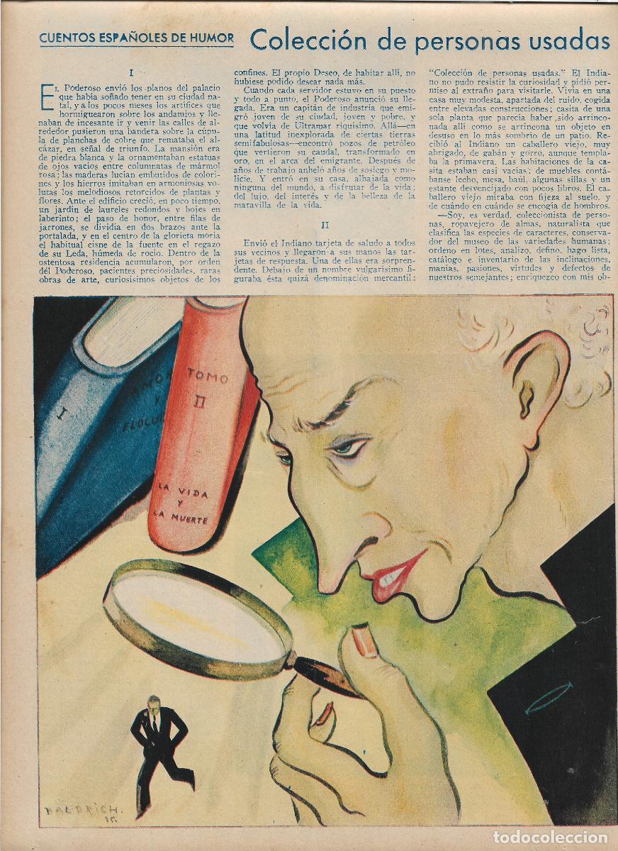 Colecionismo: A&Ntilde;O 1935 RECORTE PRENSA HUMOR CUENTO COLECCION DE PERSONAS USADAS TOMAS BORRAS DIBUJO DE BALDRICH