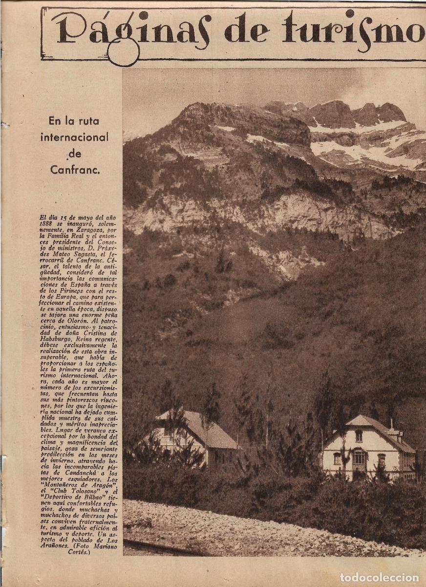 Collecting paper: A&Ntilde;O 1935 RECORTE PRENSA TURISMO RUTA INTERNACIONAL DE CANFRANC PUEBLO LOS ARA&Ntilde;ONES