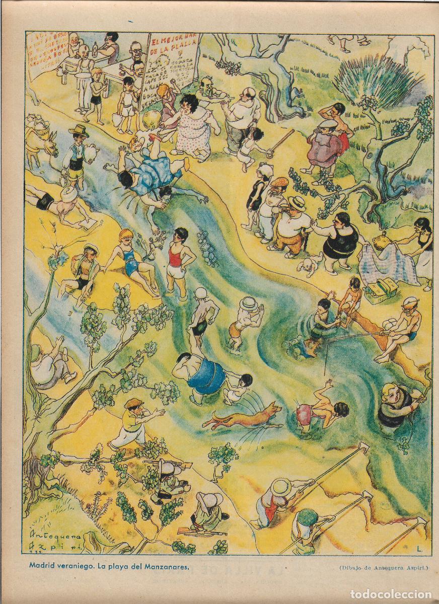 Sammelleidenschaft Papier: A&Ntilde;O 1935 RECORTE PRENSA MADRID VERANO LA PLAYA DEL MANZANARES DIBUJO DE ANTEQUERA AZPIRI