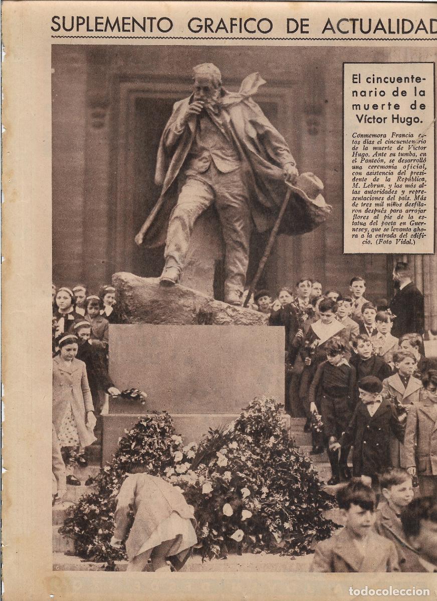 Coleccionismo: A&Ntilde;O 1935 RECORTE PRENSA CINCUENTENARIO MUERTE DE VICTOR HUGO MONUMENTO PANTEON TUMBA OFRENDA FLORES