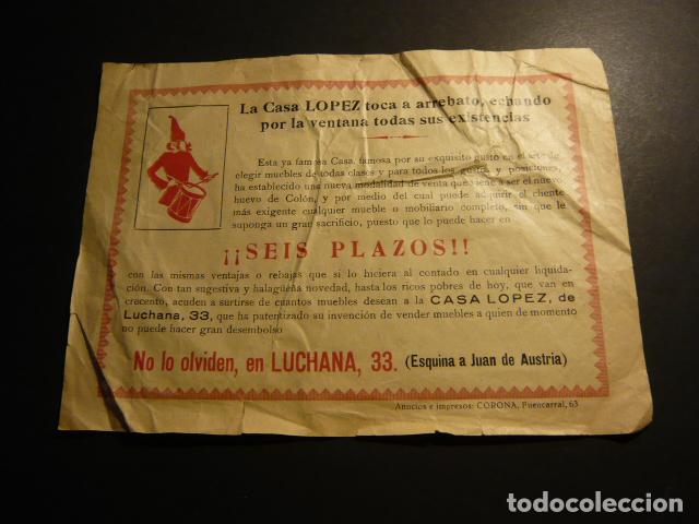 Coleccionismo: MADRID MUEBLES CASA LOPEZ CARTEL DE MANO PUBLICITARIO 15 X 21 CM