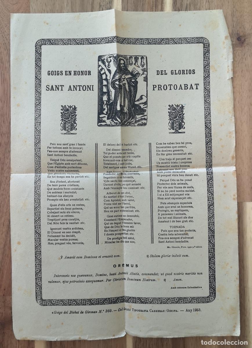 Coleccionismo: GOIGS del Bisbat de Girona a SANT ANTONI PROTOABAD - No 360 1953