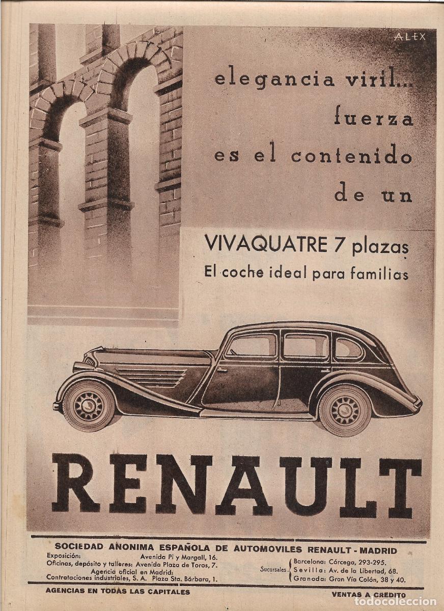 Coleccionismo: A&Ntilde;O 1935 RECORTE PRENSA PUBLICIDAD RENAULT VIVAQUATRE 7 COCHE AUTOMOVIL 7 PLAZAS FAMILIAR
