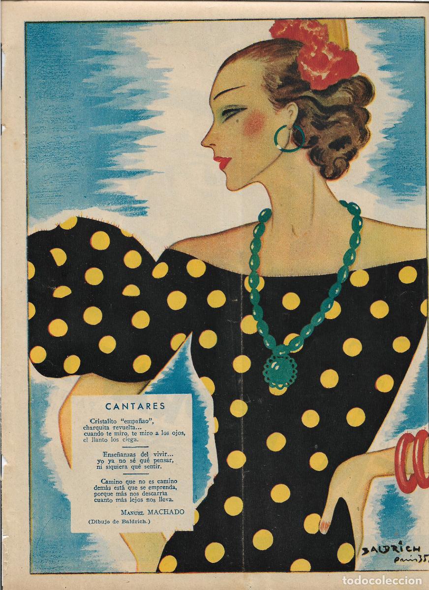 Collecting paper: A&Ntilde;O 1935 RECORTE PRENSA POESIA CANTARES MANUEL MACHADO DIBUJO DE BALDRICH MUJER FLAMENCA