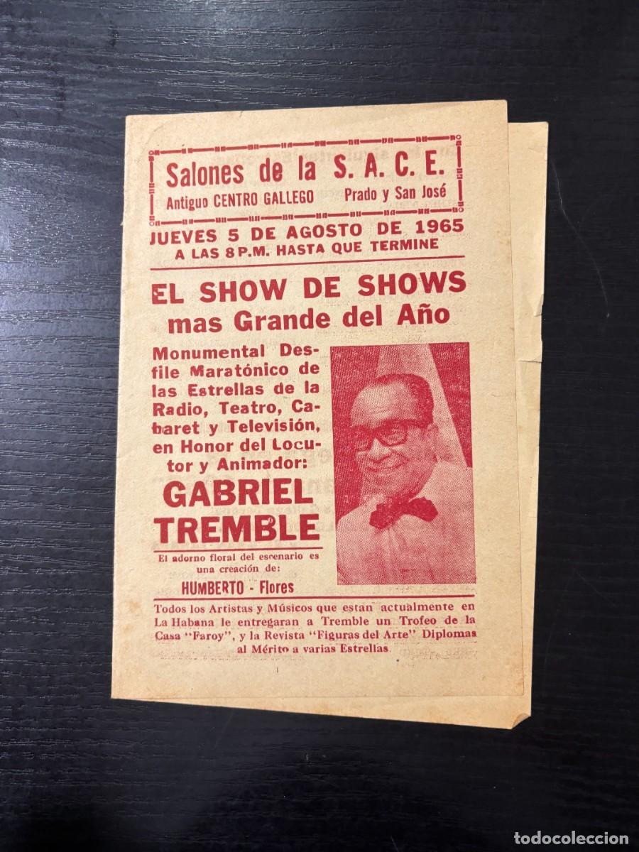 Coleccionismo: HABANA - SALONES DE LA S.A.C.E - 1965 - PROGRAMA EN HONOR DE GABRIEL TREMBLE - - Foto 1