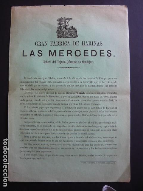 Coleccionismo: MONDEJAR GUADALAJARA FABRICA DE HARINAS LAS MERCEDES HOJA INFORMATIVA 32 X 21 CM