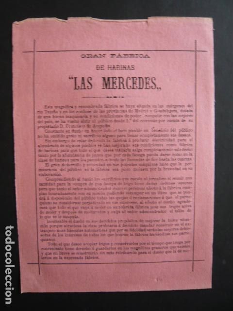 Coleccionismo: MONDEJAR GUADALAJARA FABRICA DE HARINAS LAS MERCEDES HOJA INFORMATIVA 15 X 21 CM