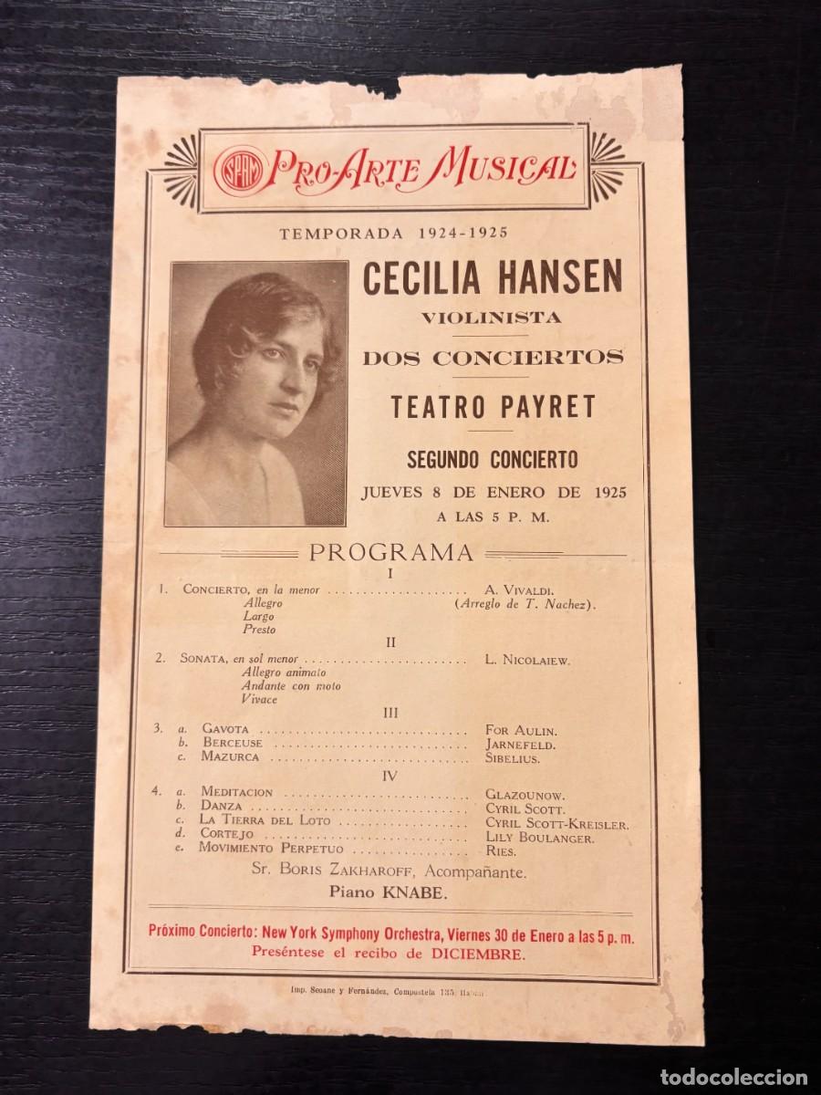 Sammelleidenschaft Papier: PRO-ARTE MUSCIAL - 1924/25 - CECILIA HANSEN - TEATRO PAYRET