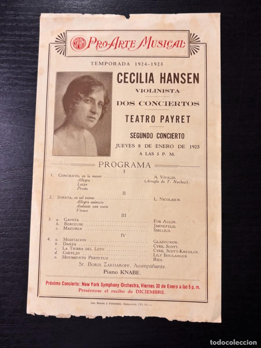 Sammelleidenschaft Papier: PRO-ARTE MUSCIAL - 1924/25 - CECILIA HANSEN - TEATRO PAYRET