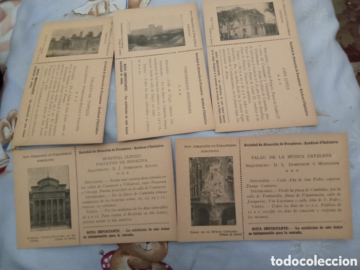 Colecionismo: Cinco antiguos tickets postales, Sociedad Atraccion de Forasteros , Barcelona.