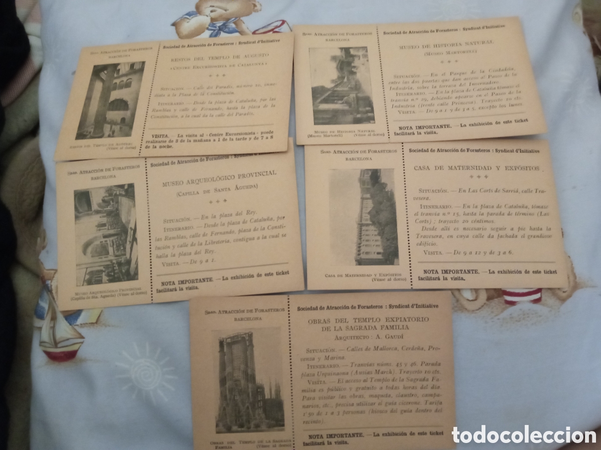 Colecionismo: Cinco antiguos tickets postales Sociedad Atraccion de Forasteros,Barcelona