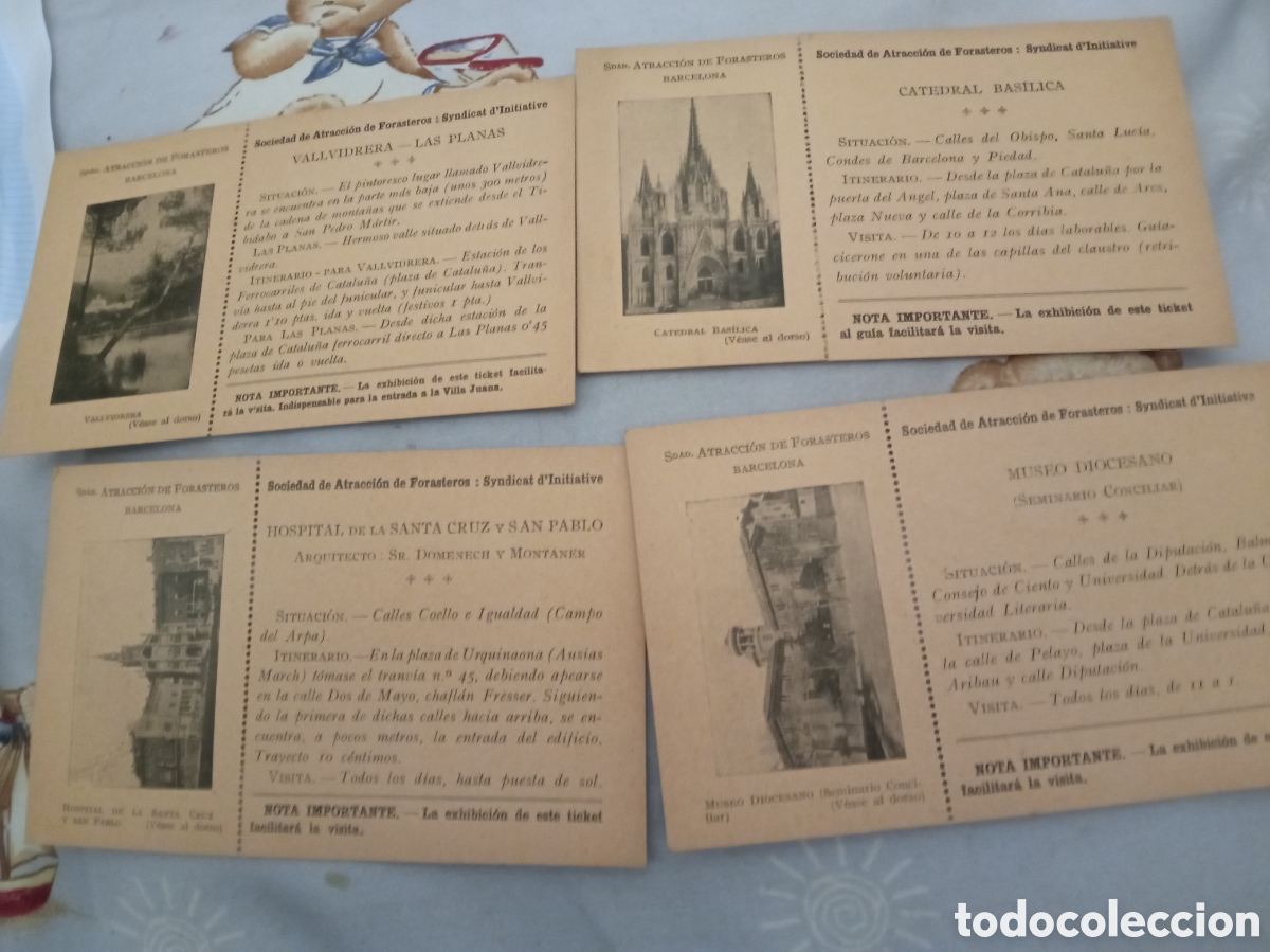 Colecionismo: Cuatro antiguos tickets postales Sociedad Atraccion de Forasteros, Barcelona
