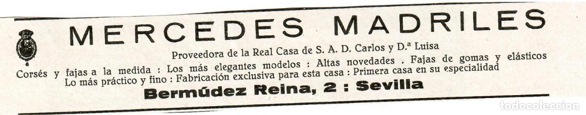 Coleccionismo: SEVILLA, A&Ntilde;OS 20, PUBLICIDAD MERCEDES MADRILES, CORS&Eacute;S Y FAJAS A MEDIDA, RETAL PUBLICIDAD