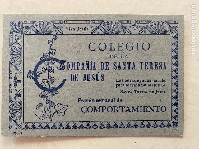 Coleccionismo: PREMIO AL COMPORTAMIENTO SEMANAL. COLEGIO COMPA&Ntilde;IA DE SANTA TERESA DE JESUS