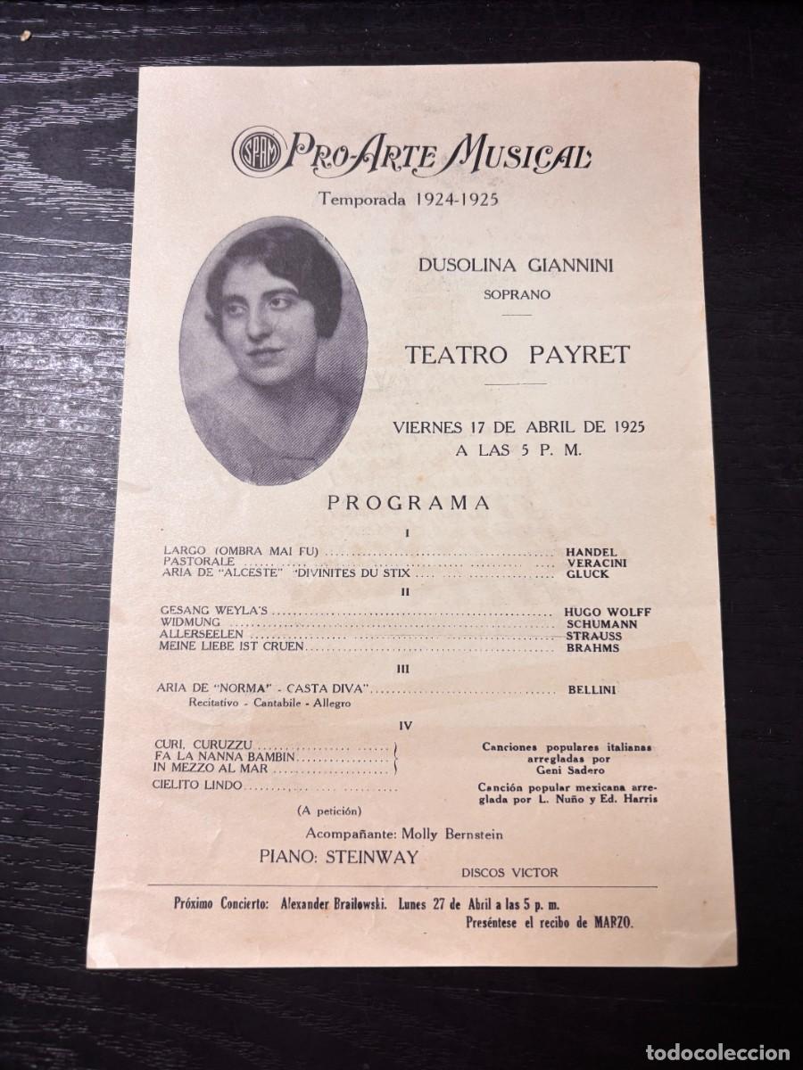 Coleccionismo: PROGRAMA ORIGINAL PRO ARTE MUSICAL TEMPORADA 1925/26 &ndash; DUSOLINA GIANNINI &ndash; TEATRO PAYRET LA HABANA