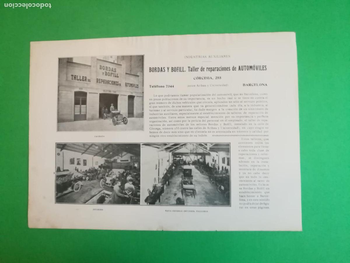Sammelleidenschaft Papier: BORDAS Y BOFILL TALLER DE AUTOMOVILES CORCEGA 255 - 1915
