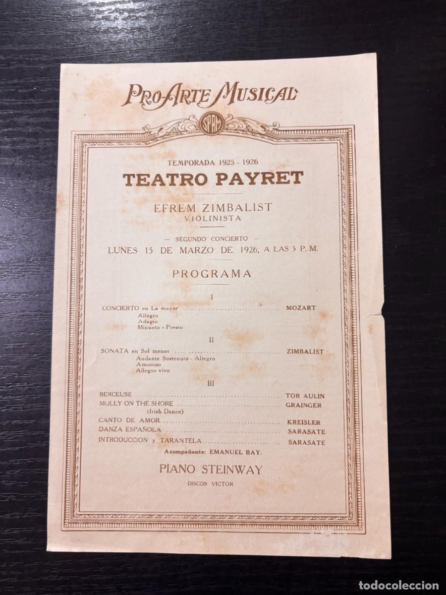Coleccionismo: PROGRAMA &ndash; PRO-ARTE MUSICAL &ndash; TEMPORADA 1925/26 &ndash; EFREM ZIMBALIST &ndash; TEATRO PAYRET &ndash; LA HABANA