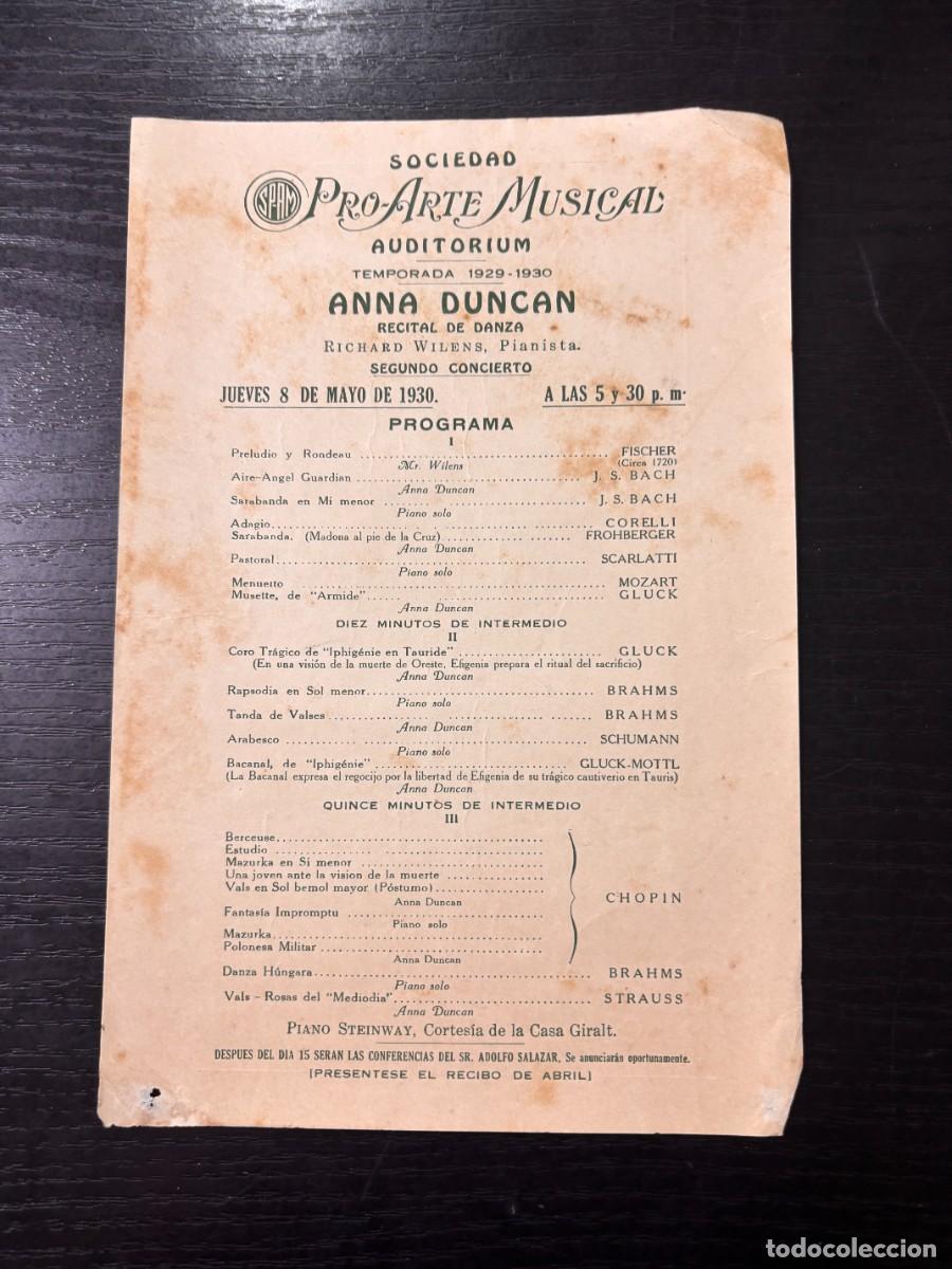 Coleccionismo: PROGRAMA &ndash; PRO-ARTE MUSICAL &ndash; TEMPORADA 1929/30 &ndash; ANNA DUNCAN &ndash; AUDITORIUM &ndash; LA HABANA