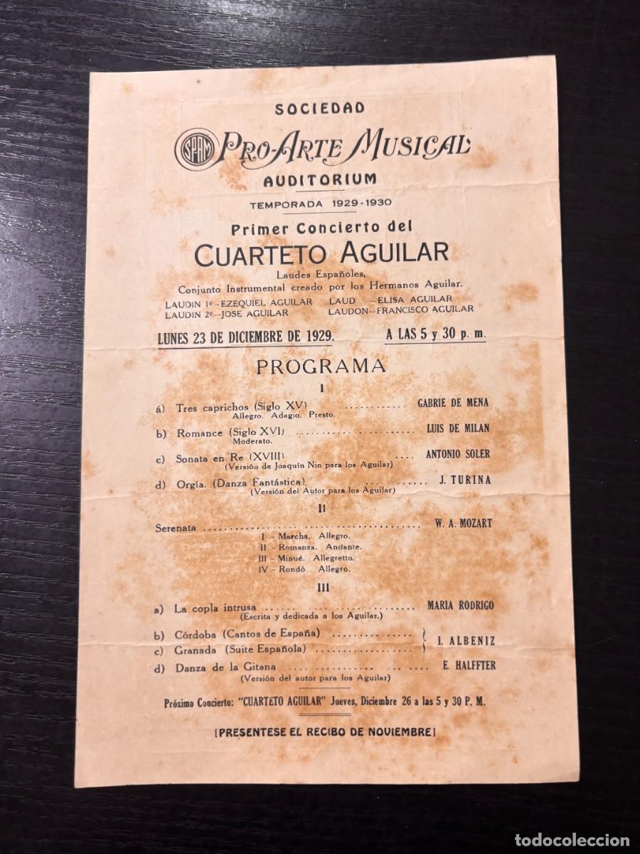 Coleccionismo: PROGRAMA &ndash; PRO-ARTE MUSICAL &ndash; TEMPORADA 1929/30 &ndash; CUARTETO AGUILAR &ndash; AUDITORIUM &ndash; LA HABANA