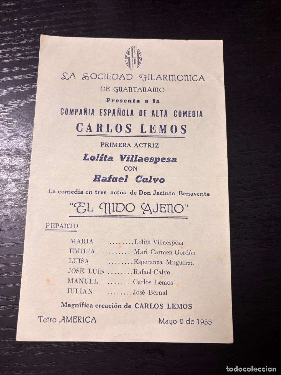 Coleccionismo: PROGRAMA &ndash; SOCIEDAD FILARMONICA DE GUANTANAMO &ndash; CARLOS LEMOS &ndash; TEATRO AMERICA &ndash; 1955