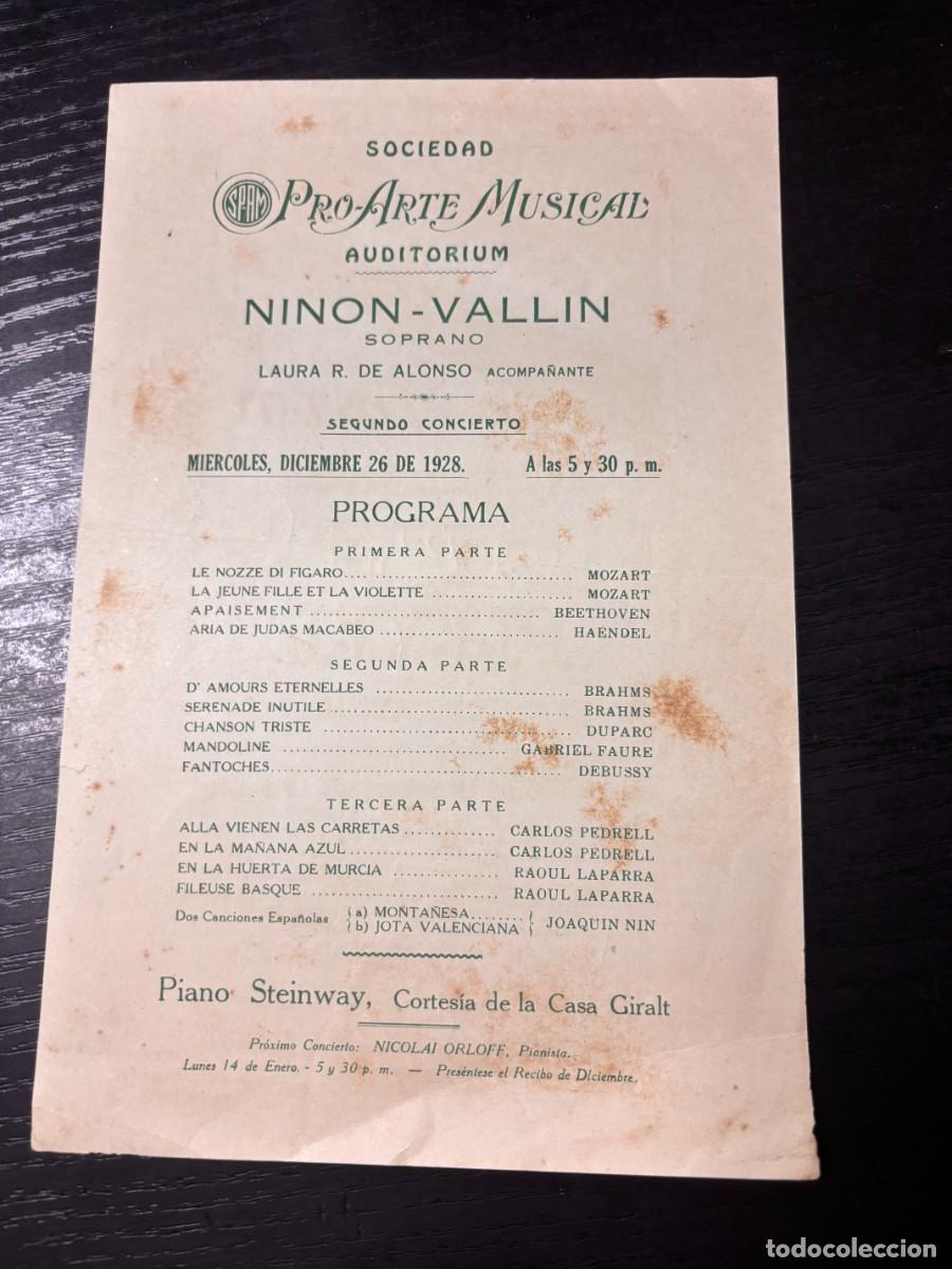 Coleccionismo: PROGRAMA &ndash; PRO-ARTE MUSICAL &ndash; NINON-VALLIN SOPRANO &ndash; 1928 &ndash; LA HABANA