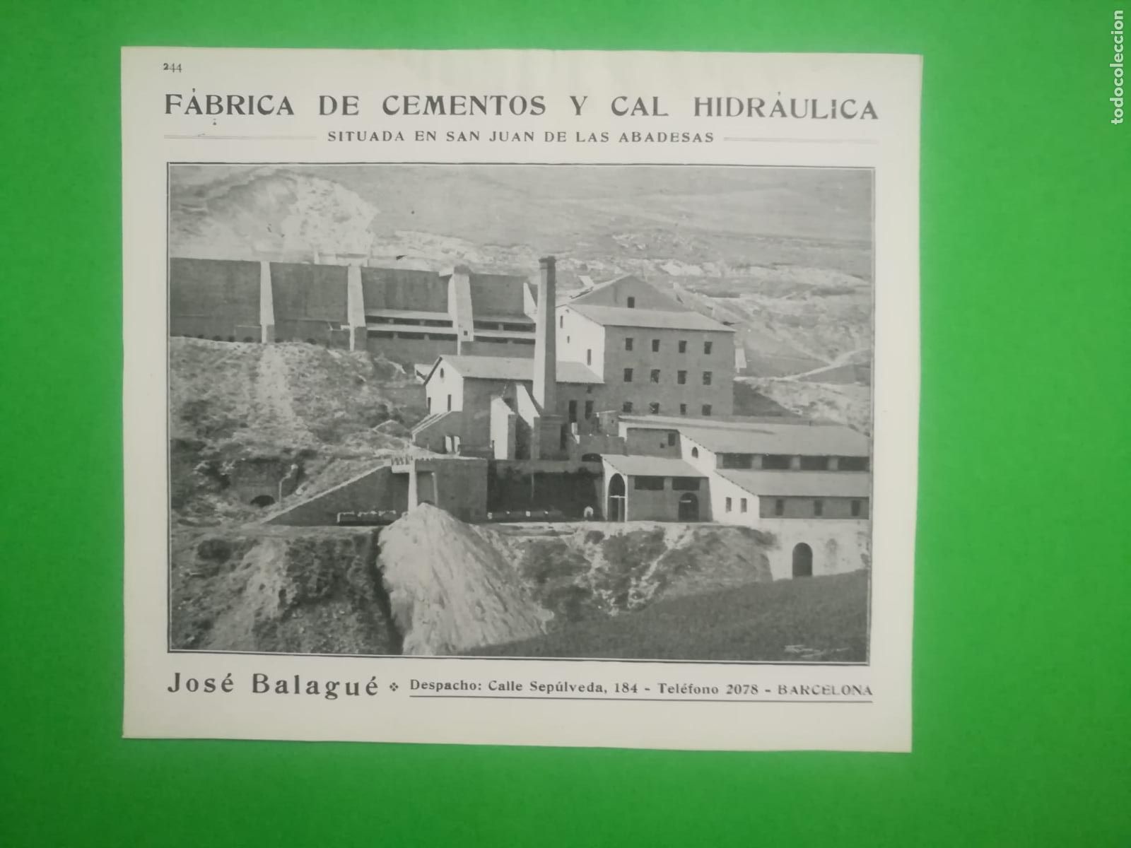 Collecting paper: FABRICA DE CEMENTOS Y CAL HIDR&Aacute;ULICA JOSE BALAGU&Eacute; SAN JUAN DE LAS ABADESAS - 1915