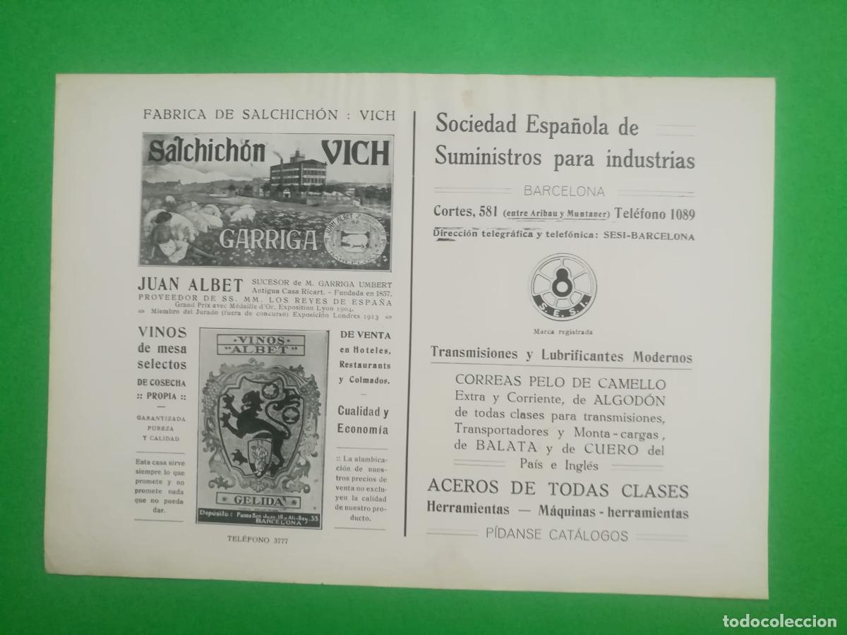 Collecting paper: FABRICA DE TEJIDOS DE SEDA GIL Y GIRBAU - SALCHICON VICH GARRIGA - VINOS ALBET GELIDA - 1915