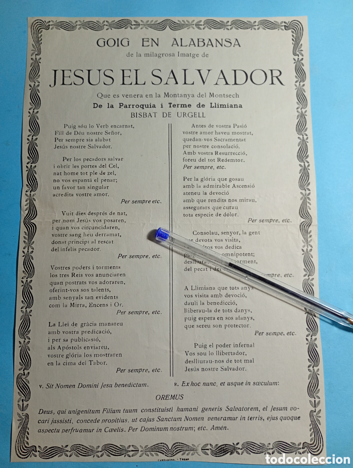 Coleccionismo: GOIGS EN ALABANSA MILAGROSA IMATGE JESUS EL SALVADOR ES VENERA AL MONTSECH TERME DE LLIMIANA