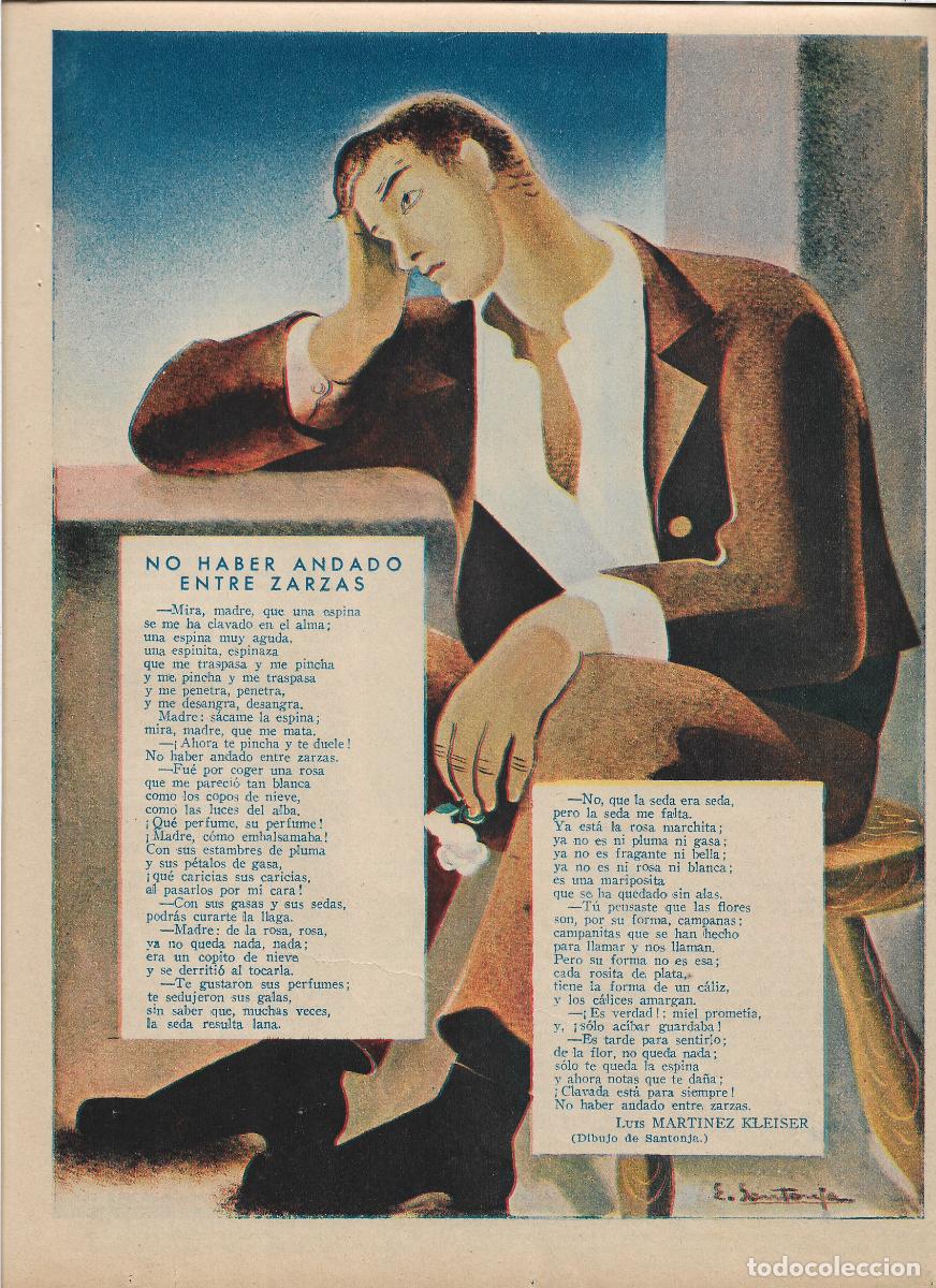 Collectionnisme: A&Ntilde;O 1935 RECORTE PRENSA POESIA NO HABER ANDADO ENTRE ZARZAS LUIS MARTINEZ KLEISER DIBUJO SANTONJA