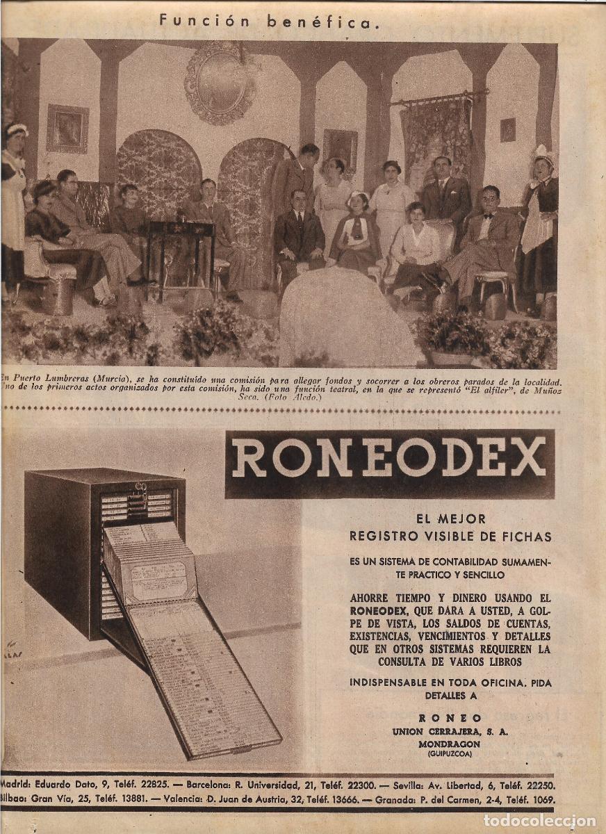 Colecionismo: A&Ntilde;O 1935 RECORTE PRENSA PUERTO LUMBRERAS MURCIA COMISION RECAUDAR FONDOS PARA OBREROS EN PARO TEATRO