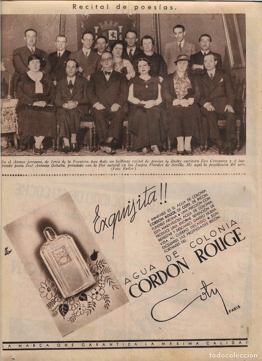 Coleccionismo: A&Ntilde;O 1935 RECORTE PRENSA JEREZ ATENEO JEREZANO RECITAL POESIA EVA CERVANTES JOSE ANTONIO OCHAITA