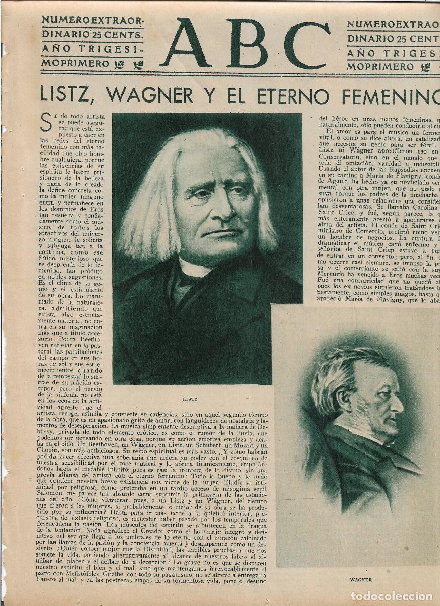 Coleccionismo: A&Ntilde;O 1935 RECORTE PRENSA MUSICA LISTZ WAGNER Y EL ETERNO FEMENINO