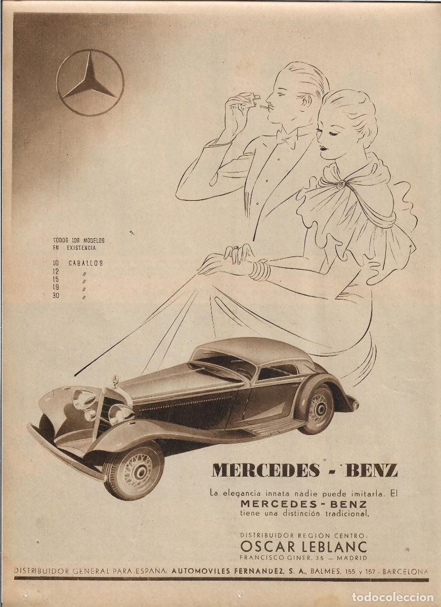 Collectionnisme: A&Ntilde;O 1935 RECORTE PRENSA PUBLICIDAD MERCEDES BENZ COCHE AUTOMOVIL