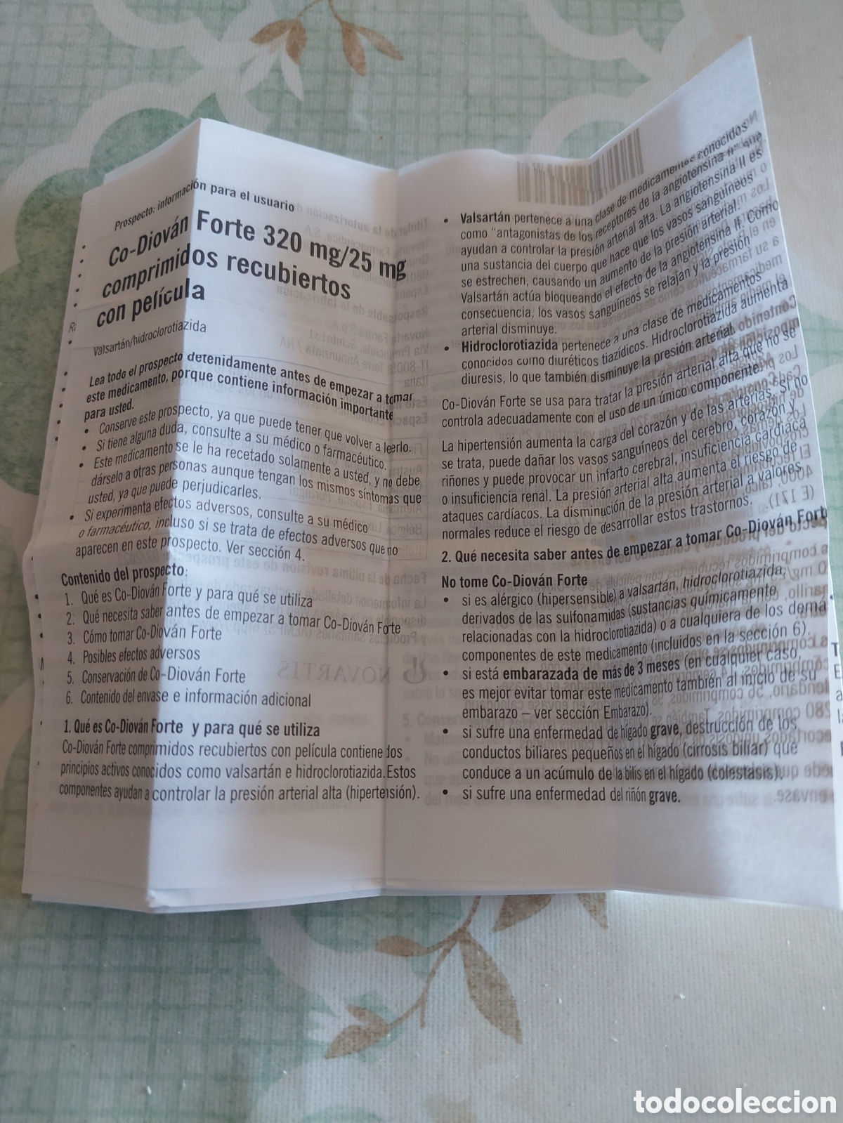 Sammelleidenschaft Papier: PR&Oacute;SPETO CO DIOVAN FORTE 320.MG MEDICAMENTOS