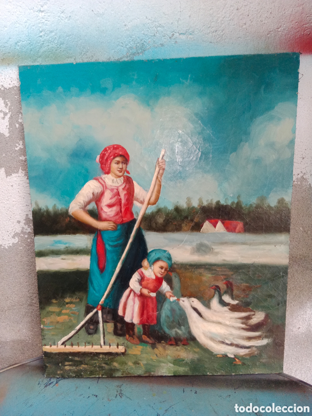 Coleccionismo: &Oacute;leo sobre lienzo pegado a tabla. Medidas 40x50 cm.
