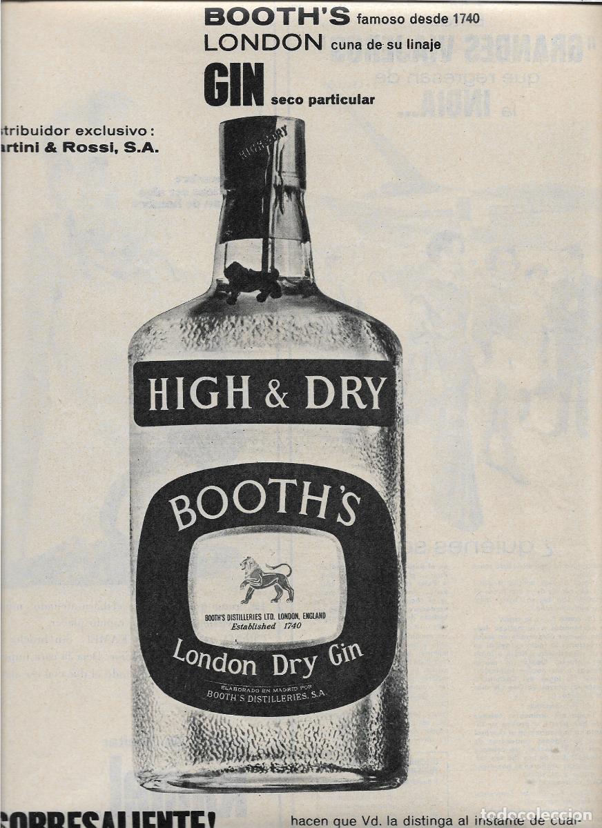 Coleccionismo: A&Ntilde;O 1966 RECORTE PRENSA PUBLICIDAD ANUNCIO BEBIDAS GINEBRA GIN BOOTHS BOOTH'S LONDON DRY GIN