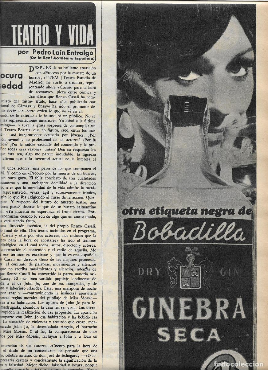 Coleccionismo: A&Ntilde;O 1966 RECORTE PRENSA PUBLICIDAD ANUNCIO BEBIDAS GINEBRA SECA BOBADILLA JEREZ DRY GIN