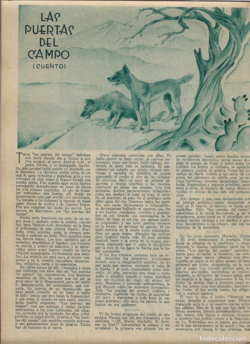 Coleccionismo: A&Ntilde;O 1934 RECORTE PRENSA RELATO CORTO CUENTO LAS PUERTAS DEL CAMPO TOMAS BORRAS DIBUJO BARBERO