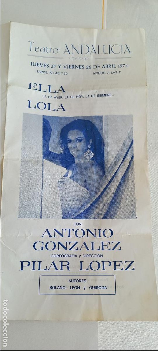 Coleccionismo: Programa triptico Lola Flores, Antonio Gonz&aacute;lez y Pilar LopeZ, C&aacute;diz teatro Andalucia 1974