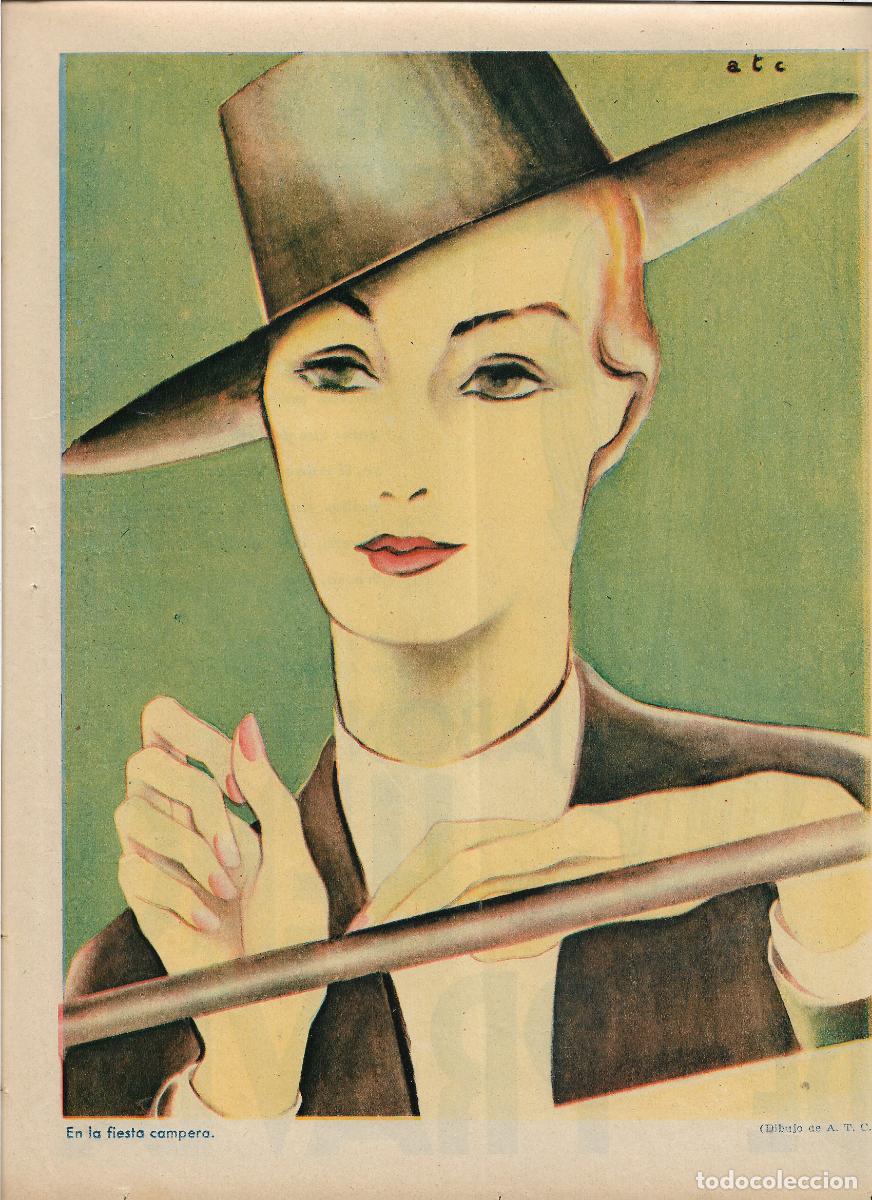 Collectionnisme: A&Ntilde;O 1934 RECORTE PRENSA EN LA FIESTA CAMPERA MUJER SOBRERO DIBUJO ANGELES TORNER CERVERA ATC A.T.C.